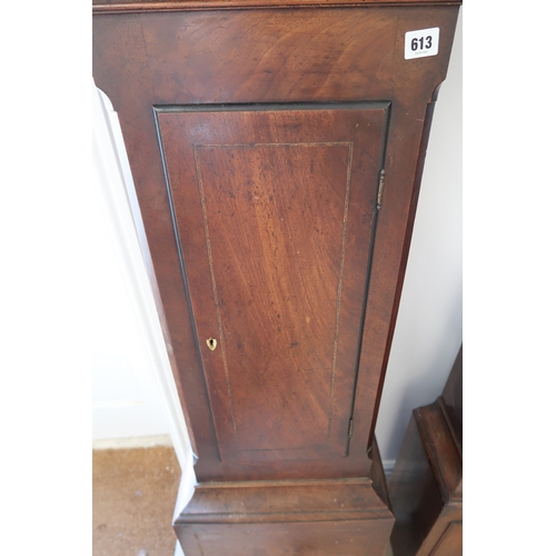 613 - A 30 hour longcase clock with a painted dial in a mahogany case with its weight and pendulum signed ... 