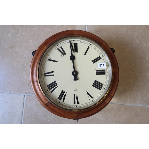 614 - A double sided hanging wall clock with a battery movement - Dial 30cm