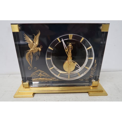 615 - A 1960's Jaeger Le Coultre mantle clock- 22cm x 16cm - in working order and good condition