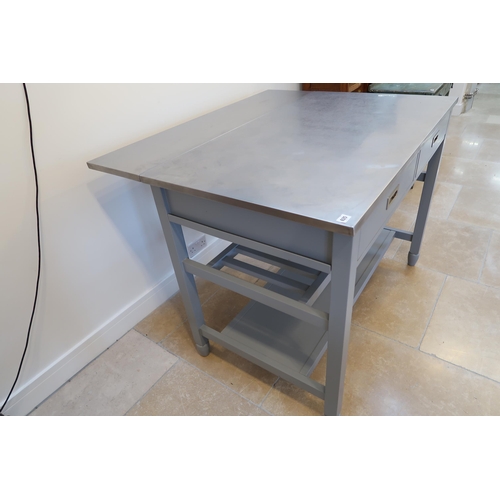 625 - A good quality kitchen workstation with a stainless steel top and fold down section above the painte... 