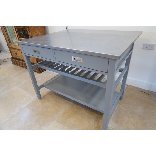 625 - A good quality kitchen workstation with a stainless steel top and fold down section above the painte... 