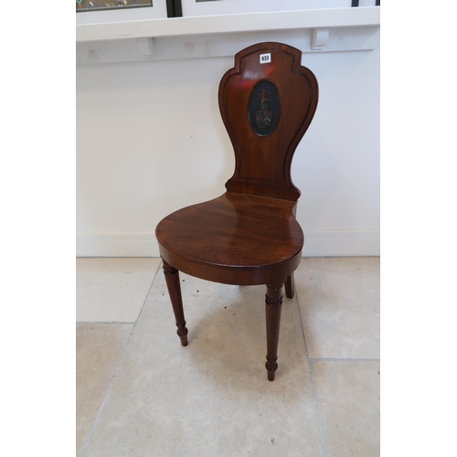 633 - A 19th Century Hall chair 44cm to seat 90cm high 45cm deep. In good condition.