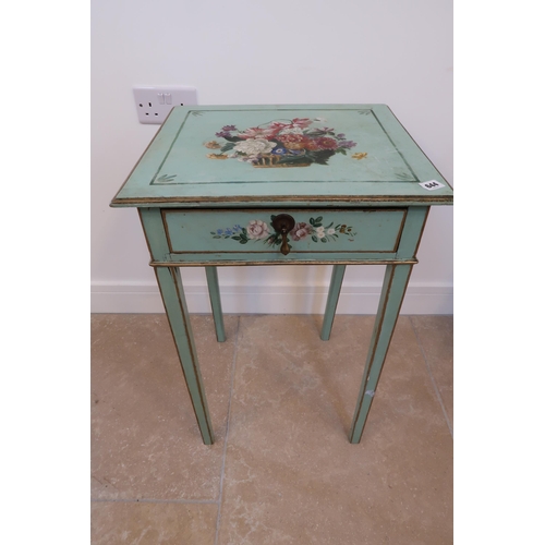 644 - A 19th century painted and decorated side table with a single drawer - 75cm x 47cm