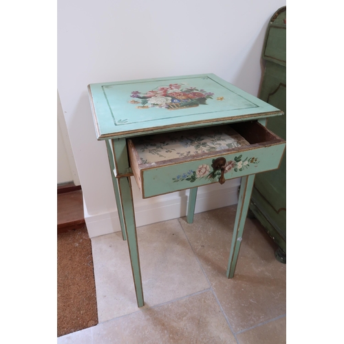 644 - A 19th century painted and decorated side table with a single drawer - 75cm x 47cm