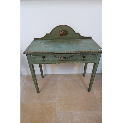 645 - A 19th century painted and decorated side table with a single drawer - Width 92cm x Height 75cm