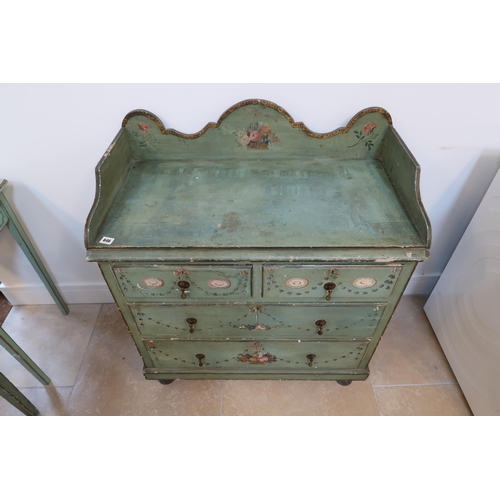 646 - A 19th century painted and decorated pine four drawer chest of drawers - Width 90cm x Height 85cm