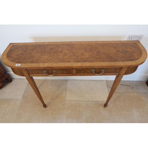 666 - A good quality walnut D end hall table, made by a local craftsman to a high standard - Height 77cm x... 