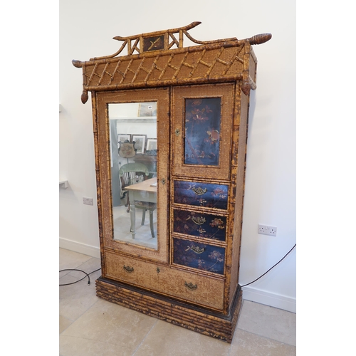 673 - A 19th century bamboo on pine combination wardrobe - Height 216cm x Width 125cm - good condition for... 