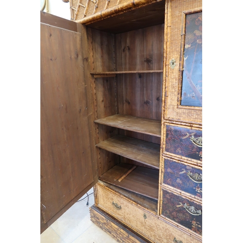 673 - A 19th century bamboo on pine combination wardrobe - Height 216cm x Width 125cm - good condition for... 