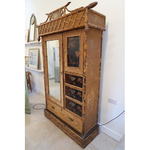 673 - A 19th century bamboo on pine combination wardrobe - Height 216cm x Width 125cm - good condition for... 