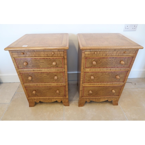 674 - A pair of good quality burr oak three drawer chests with a slide, made by a local craftsman to a hig... 