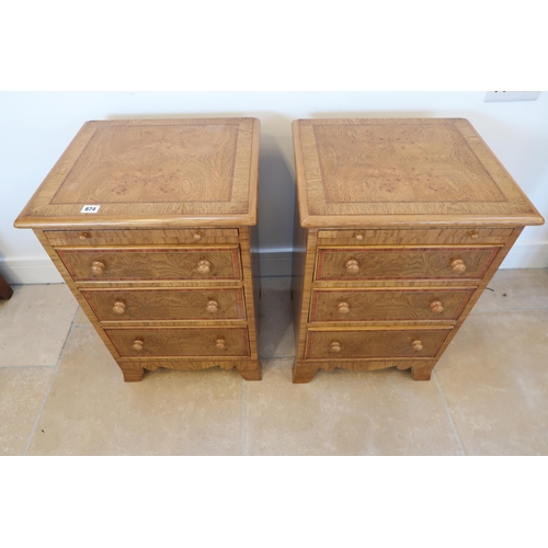 674 - A pair of good quality burr oak three drawer chests with a slide, made by a local craftsman to a hig... 