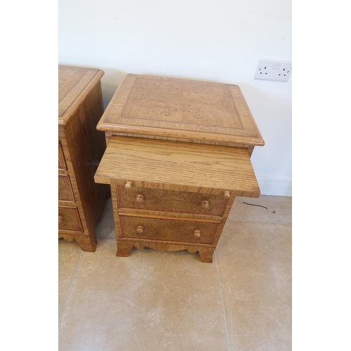 674 - A pair of good quality burr oak three drawer chests with a slide, made by a local craftsman to a hig... 