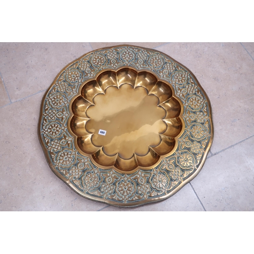 680 - A large brass decorative hanging tray - Diameter 77cm