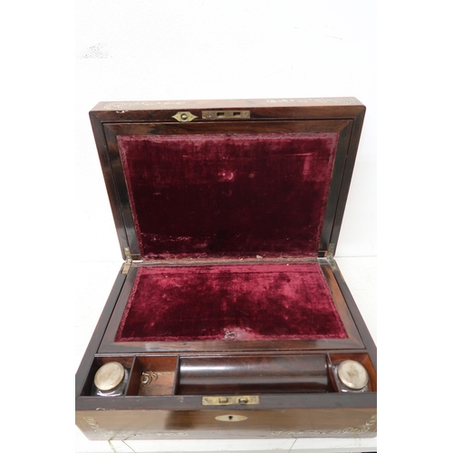 684 - A 19th century rosewood and inlaid writing box with two inkwells - Width 35cm - good condition