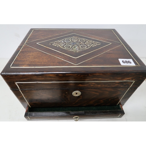 686 - A 19th century coromandel and inlaid jewellery box - Width 30cm - in good condition