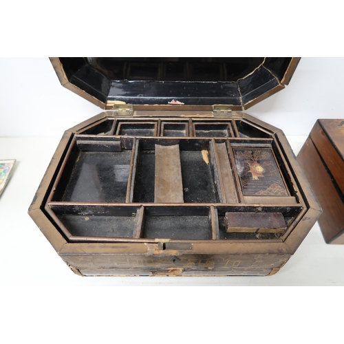 687 - A 19th century walnut and inlaid jewellery box - width 25cm - and a Chinese lacquered games box - fo... 