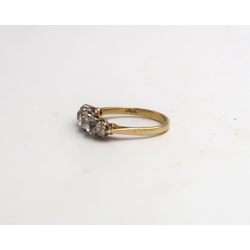 9 - An old cut diamond graduated five stone ring. Estimated total diamond weight 1.50cts. Estimated I/J ... 