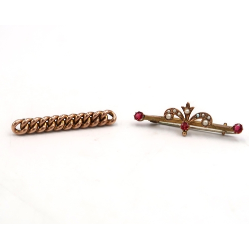 203 - A 9ct marked bar brooch and another set with seed pearls - total weight approx 4.3 grams