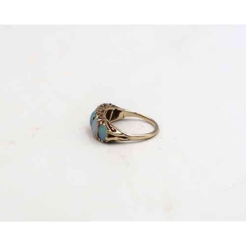 206 - A tested 9ct yellow gold and five oval opal ring size K - approx weight 3.3 grams - clean and bright