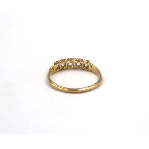 218 - An old cut diamond graduated five stone ring. Estimated total weight 0.70ct. Estimated F/G colour VS... 