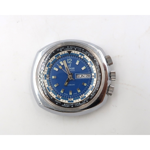 274 - A Josmar gents World Timer divers watch with blue enamel dial, Arabic numeral at 12 o'clock with bat... 