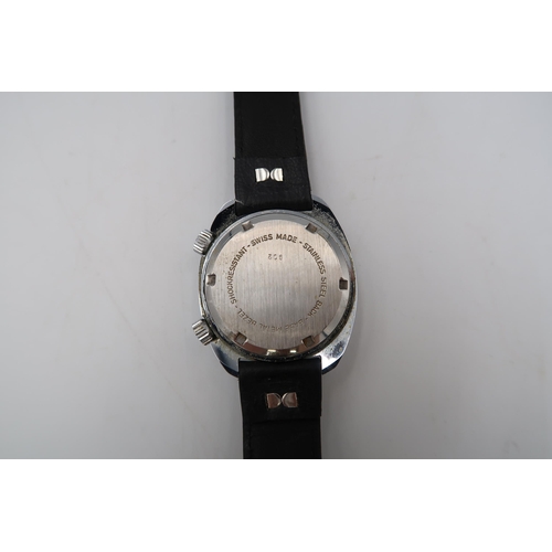 278 - A vintage Memocall gents wrist alarm watch with chrome case, circa 1970's Swiss with blue dial - 3.2... 