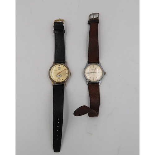 279 - An Endura gents wristwatch on leather strap, gold plated case with gold coloured dial, baton markers... 