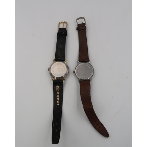 279 - An Endura gents wristwatch on leather strap, gold plated case with gold coloured dial, baton markers... 