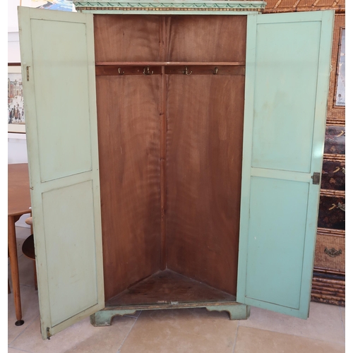 647 - A painted and decorated corner hall cupboard - 185cm x 100cm