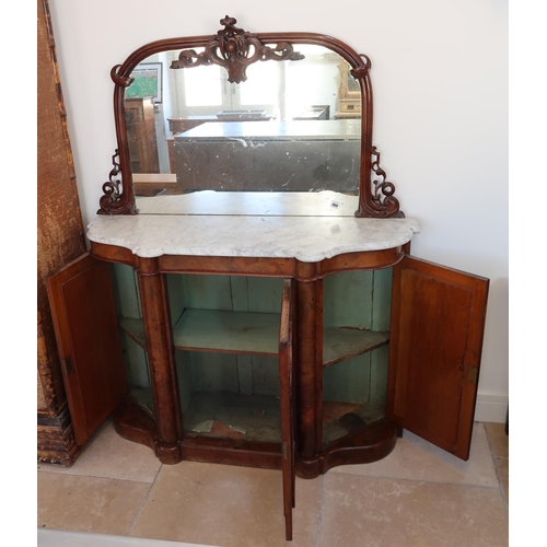 689 - A 19th century burr walnut side cabinet with a marble top - Width 120cm x Height 150cm