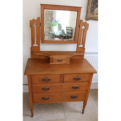 701 - A satin walnut mirrored dressing chest of two over two drawers circa 1910 - Width 91cm x Depth 42cm ... 