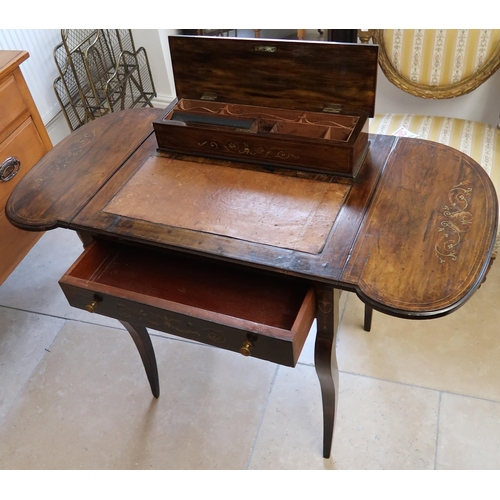 706 - A rosewood ladies writing desk - Gallery to top lifting to reveal stationary compartment above leath... 