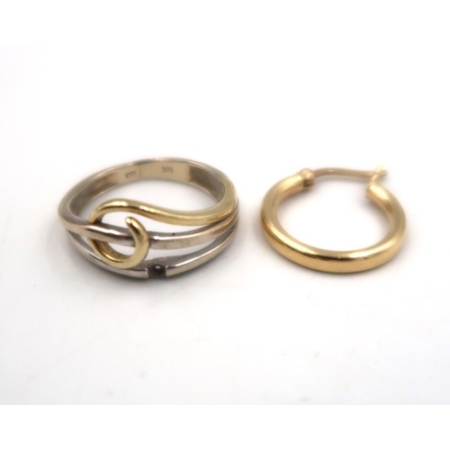 177 - A marked 14k white gold and yellow gold ring size K - along with a marked 585 14ct yellow gold hoop ... 