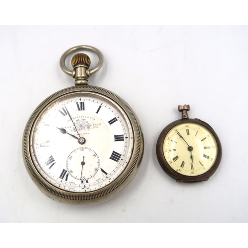 268 - A white metal cased open faced pocket watch, Roman numerals to white enamel dial with subsidiary sec... 