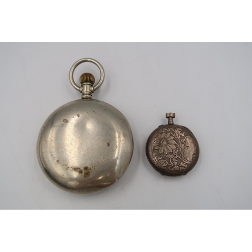 268 - A white metal cased open faced pocket watch, Roman numerals to white enamel dial with subsidiary sec... 