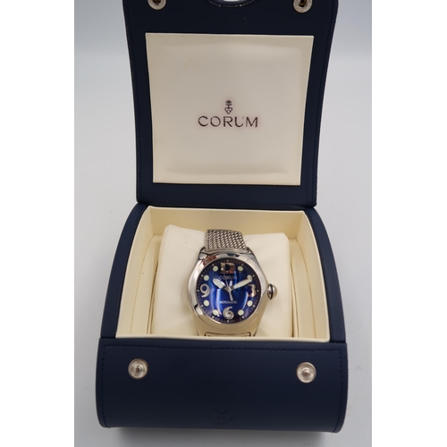 272 - A Corum Bubble 163.150.20 mens watch in stainless steel case - 4cm across bezel with blue enamel dia... 