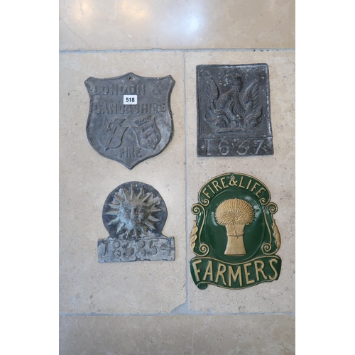 518 - Four wall insurance plaques for London and Lancashire - Fire, Fire & Life Farmers, Phoenix Assurance... 