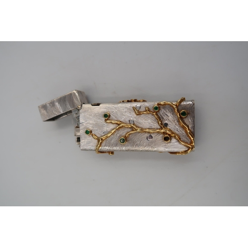 523 - An Alfred Dunhill marked 750 white and yellow gold lighter bejewelled tree of life