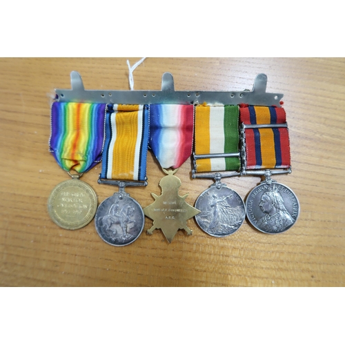 544 - A group of five medals including South Africa Campaign medal with clasps four Transvaal, Relief of L... 