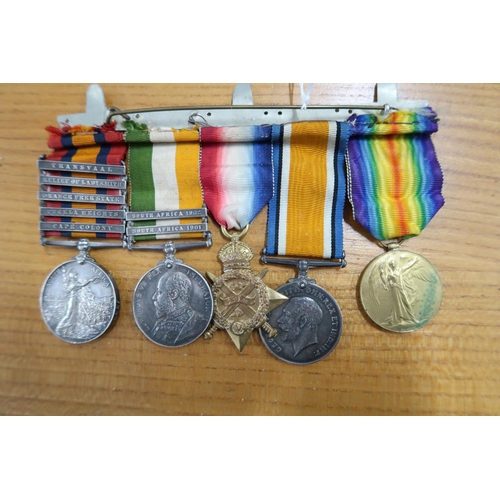 544 - A group of five medals including South Africa Campaign medal with clasps four Transvaal, Relief of L... 