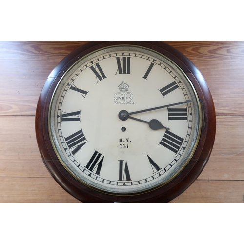 616 - A mahogany cased wall clock circa Edward VIII for The Royal Navy by Alliot - The white enamelled dia... 