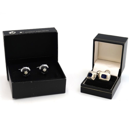 196 - A pair of hallmarked silver cufflinks with a boxed pair of Mont Blanc white metal cufflinks