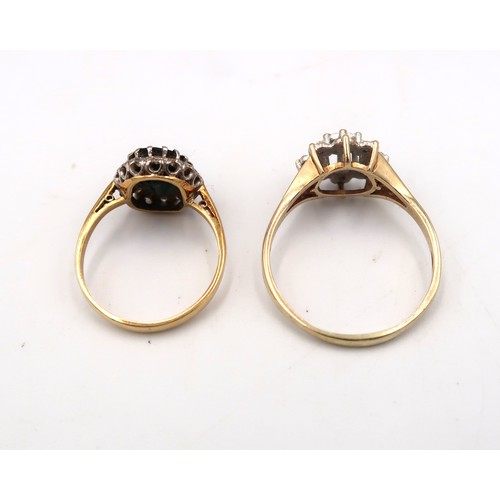 48 - A hallmarked 9ct yellow gold dress ring with cluster illusion set diamonds to shoulder - ring size S... 