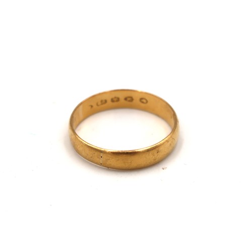 208 - A 22ct gold 4mm wedding band. Size S. Weight 3.44 grams