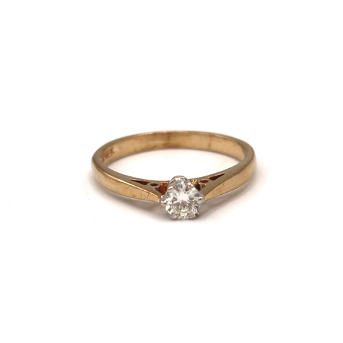  A 9ct gold brilliant cut diamond solitaire ring. Estimated 0.25ct, I/J colour, SI1/2 clarity. Size L... 