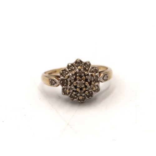  A 9ct gold single cut diamond cluster ring. Size Q 1/2. Weight 3.57 grams.