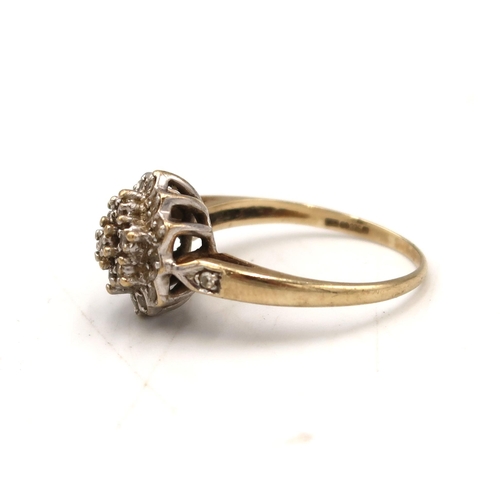  A 9ct gold single cut diamond cluster ring. Size Q 1/2. Weight 3.57 grams.