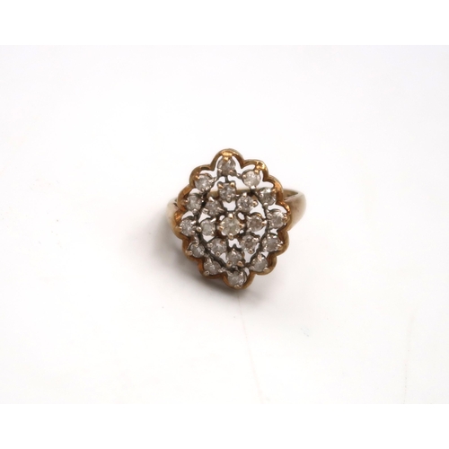  A 9ct gold brilliant cut diamond openwork cluster ring. Size M. Weight 3.60 grams.