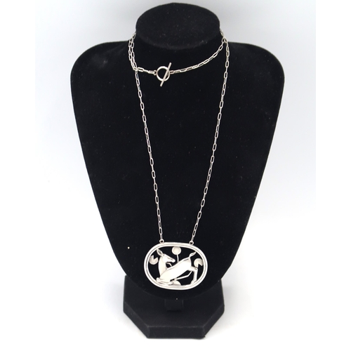  A Georg Jensen necklace , the open link silver chain with suspended pendant, deer amongst foliage - ... 